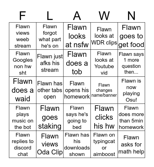 Flawn SideTracked Bingo Card