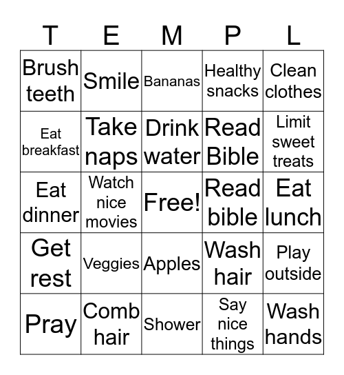 TEMPLE Bingo Card