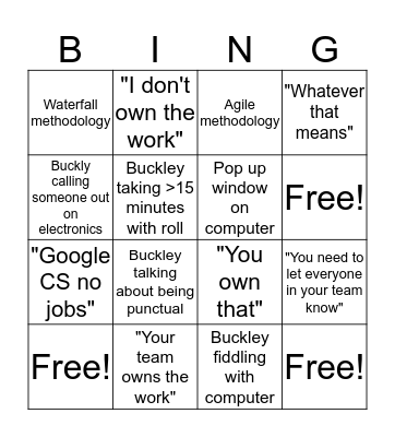 Buckley Bingo Card