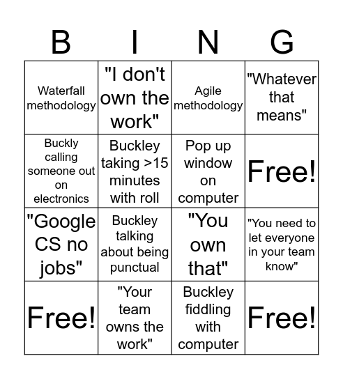 Buckley Bingo Card