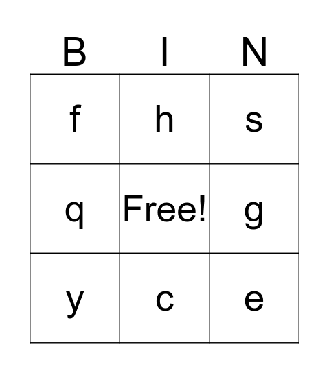 Letters of the Alphabet Bingo Card