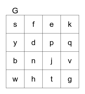 Letters of the Alphabet Bingo Card