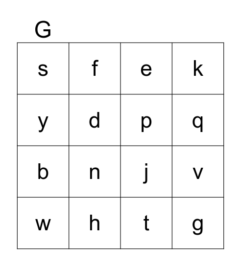 Letters of the Alphabet Bingo Card