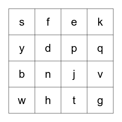 Letters of the Alphabet Bingo Card