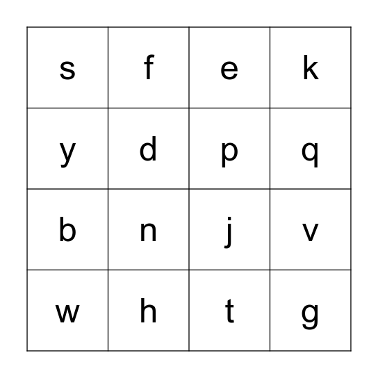 Letters of the Alphabet Bingo Card
