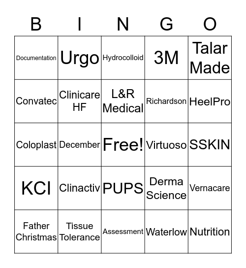 Tissue Viability Bingo Card