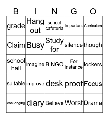 Engelse BINGO Card