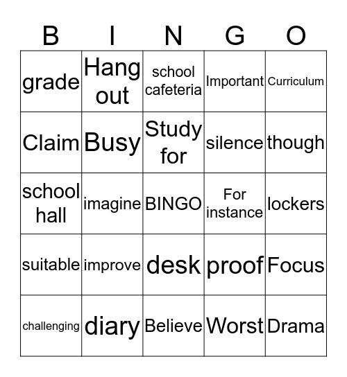 Engelse BINGO Card