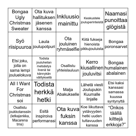 Abakuksen pikkujoulubingo Card