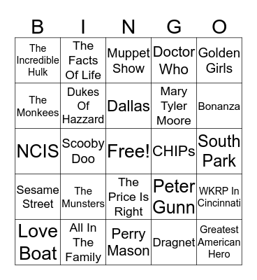 TV Theme Songs Bingo Card