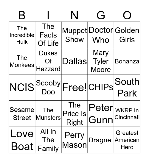 TV Theme Songs Bingo Card