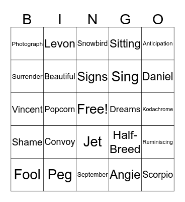 70's One Word Wonders Bingo Card