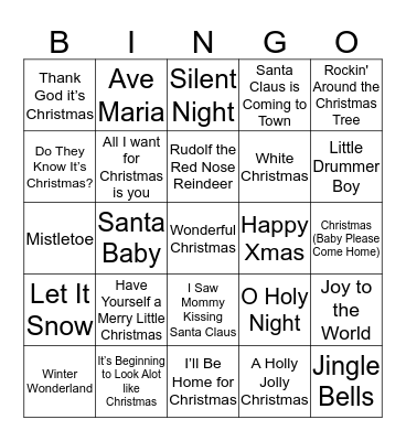 Christmas Carol Bingo Card