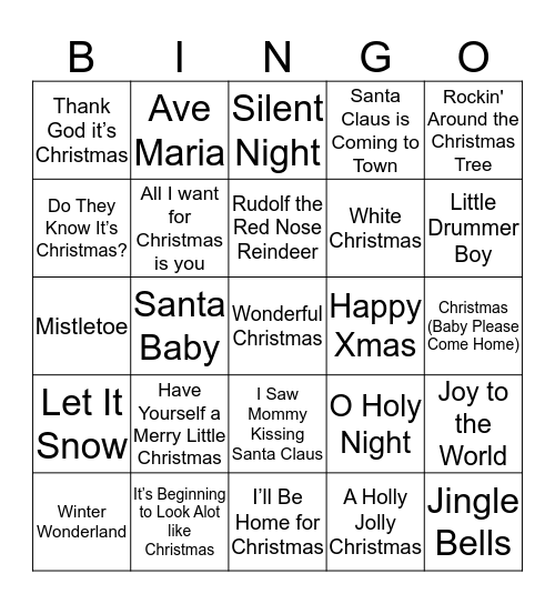 Christmas Carol Bingo Card