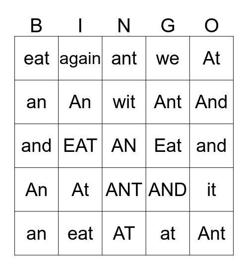 Word Wall 12/4 Bingo Card