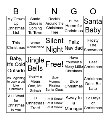 Christmas Music Bingo Card