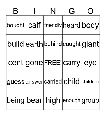 2B Power Words Bingo Card
