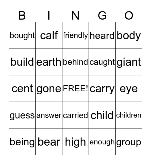 2B Power Words Bingo Card