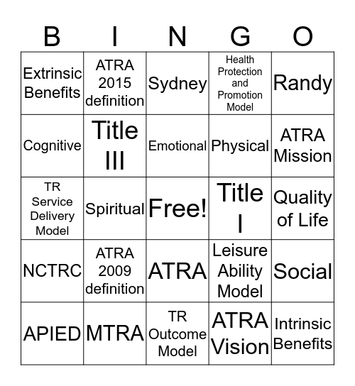 ATRA Bingo Card