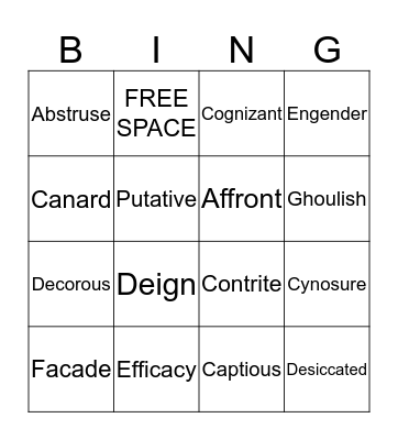 Unit 13 Vocabulary Bingo Card