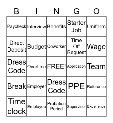 Pre-employment BINGO Card