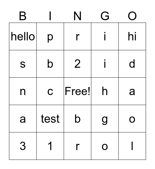 Untitled Bingo Card