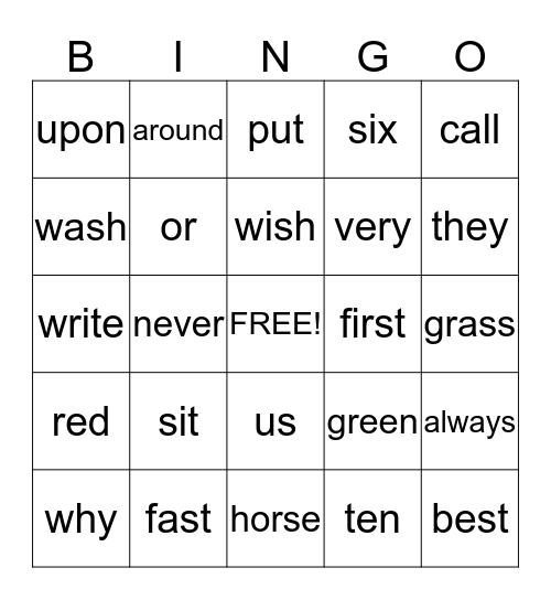 Sight Words 2 Bingo Card