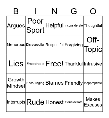 Social Skills Video BINGO  Bingo Card