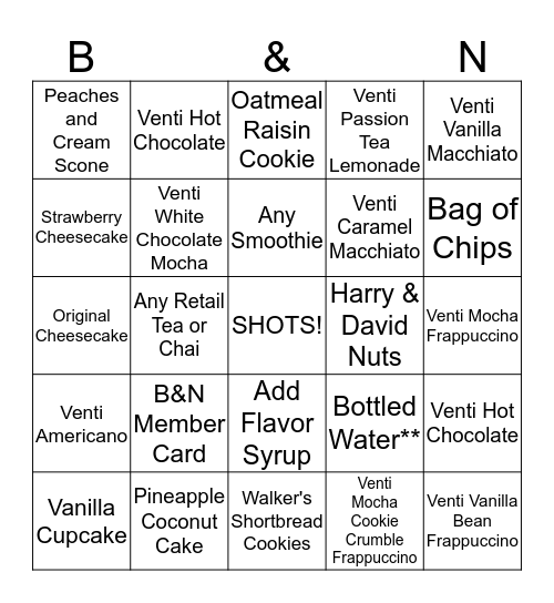 CAFE BINGO! Bingo Card