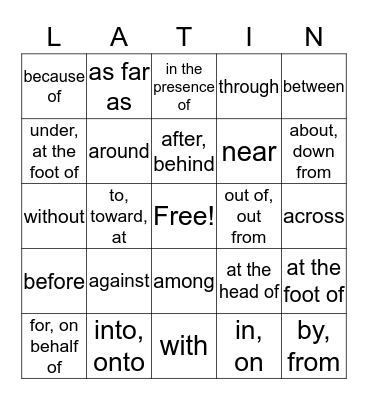 Unit 2 Accusative and Ablative Bingo Card
