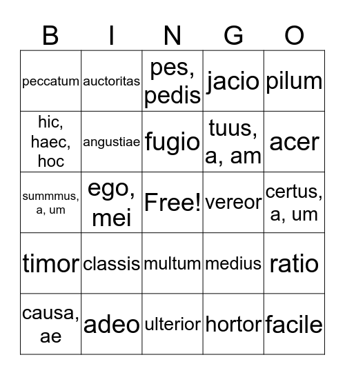Henle Latin II Bingo Card