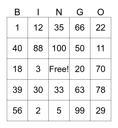 Family Night Bingo Card