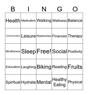 Health & Wellness  Bingo Card
