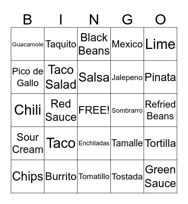 CINCO DE MAYO BUNCO Bingo Card