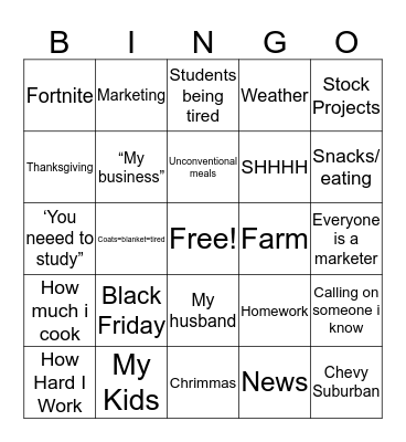 BUSM 1300 Bingo Card