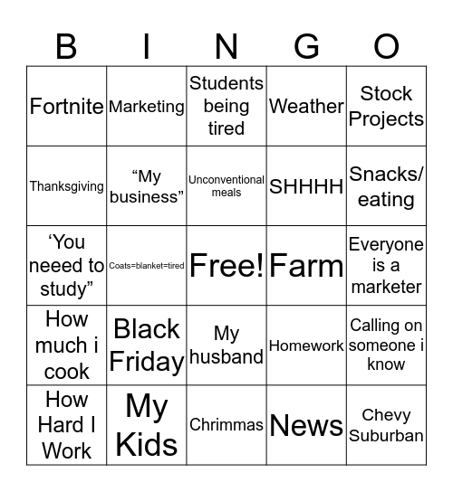 BUSM 1300 Bingo Card