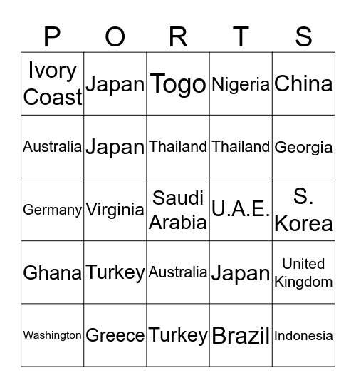 Georgraphy Bingo Card