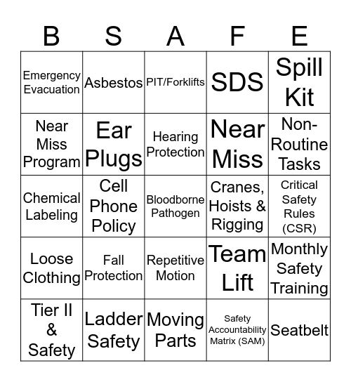 Safety Bingo - 12/19 Bingo Card