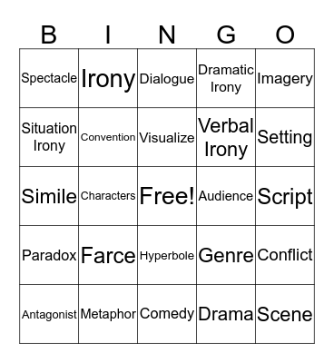 Drama Vocabulary Bingo Card