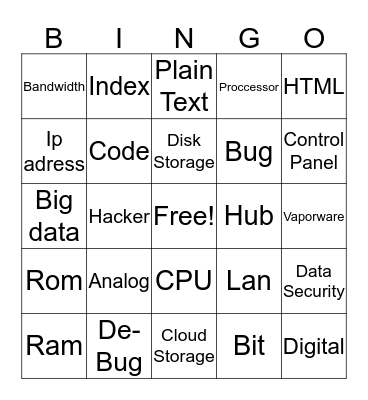 Computer Science Vocab Bingo Card