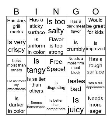 Descriptive Language Bingo Card