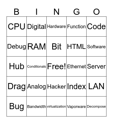 Computer Science Vocab Bingo Card