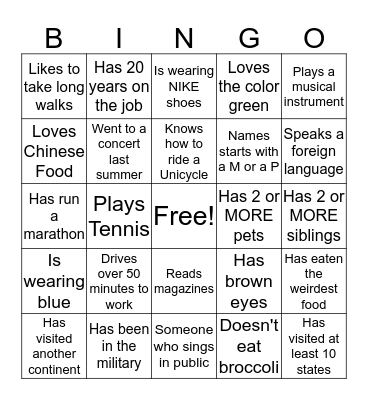 Military Meet 'n Greet Bingo Card