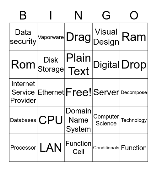 Vocabulary Bingo Card