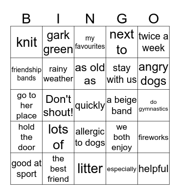 My friend Bingo Card