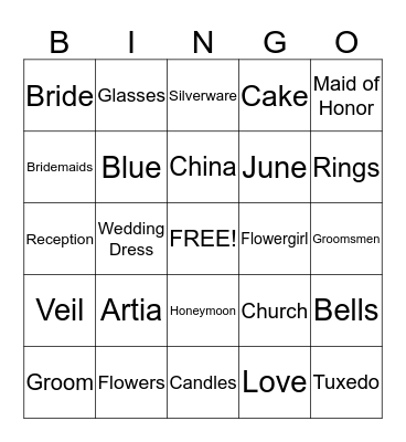 Tia's Bridal Shower Bingo Card