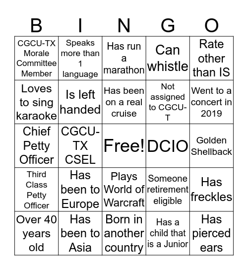 Military Meet 'n Greet Bingo Card
