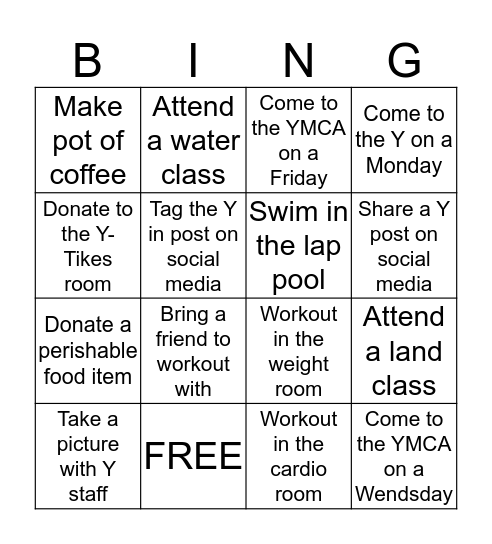 YMCA BINGO Card