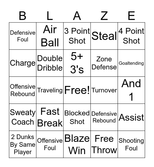 Blaze Bingo Card