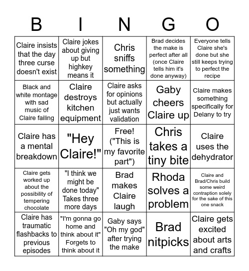 GOURMET MAKES BINGO Card